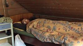 Olly is very comfortable this morning in our cosy loft room at the Hellandsbygd Guest House